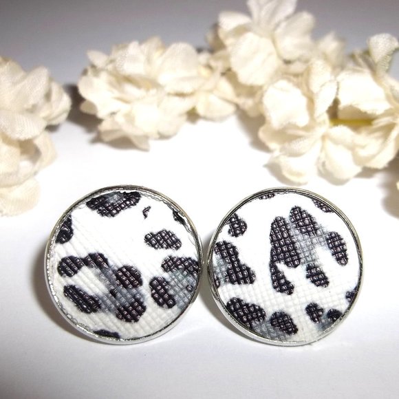wvluckygirl Jewelry - Animal Print Earrings Faux Leather White Post Stud Jewelry Grey Gray Black A700